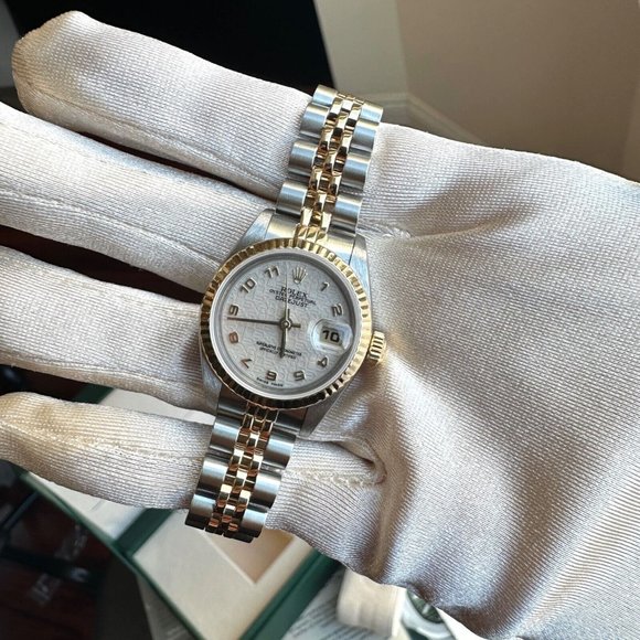 Rolex Accessories - ROLEX DATEJUST CREAM JUBILEE ARABIC DIAL 18KY FLUTED JUBILEE TWOTONE WATCH 69173